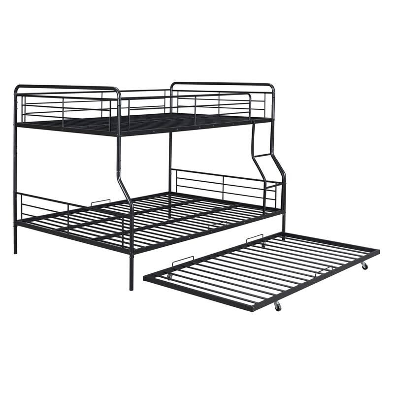 Modern Full XL Over Queen Metal Bunk Bed with Twin Size Trundle