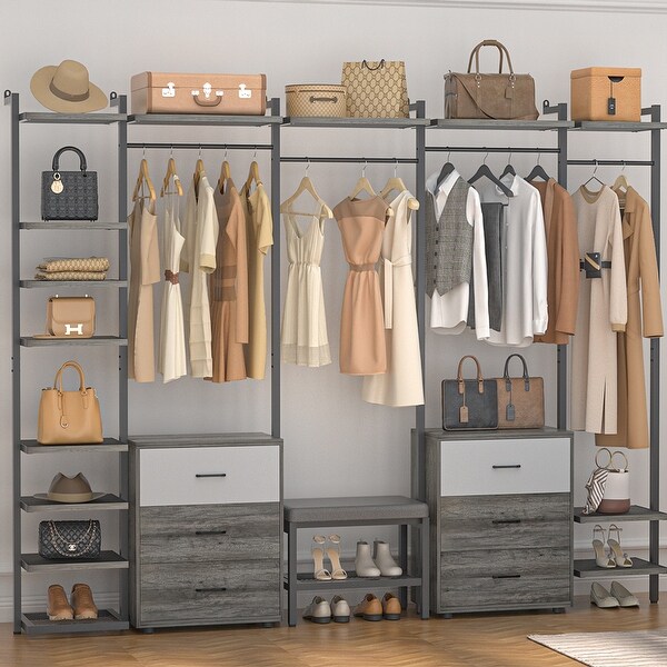 衣服棚 96'' Closet System with 6 Closet Drawers, Sturdy Closet Organizer