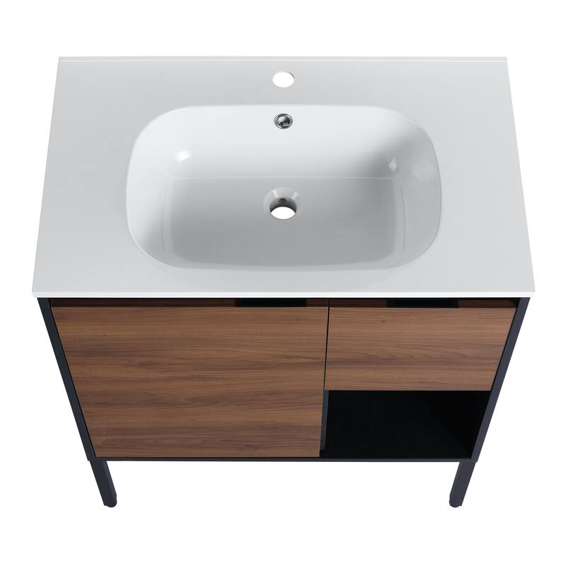 Dual-Purpose Bathroom Vanity with High-Quality Plywood Base, Gel Basin, and Soft-Close Drawers - 29.8in L