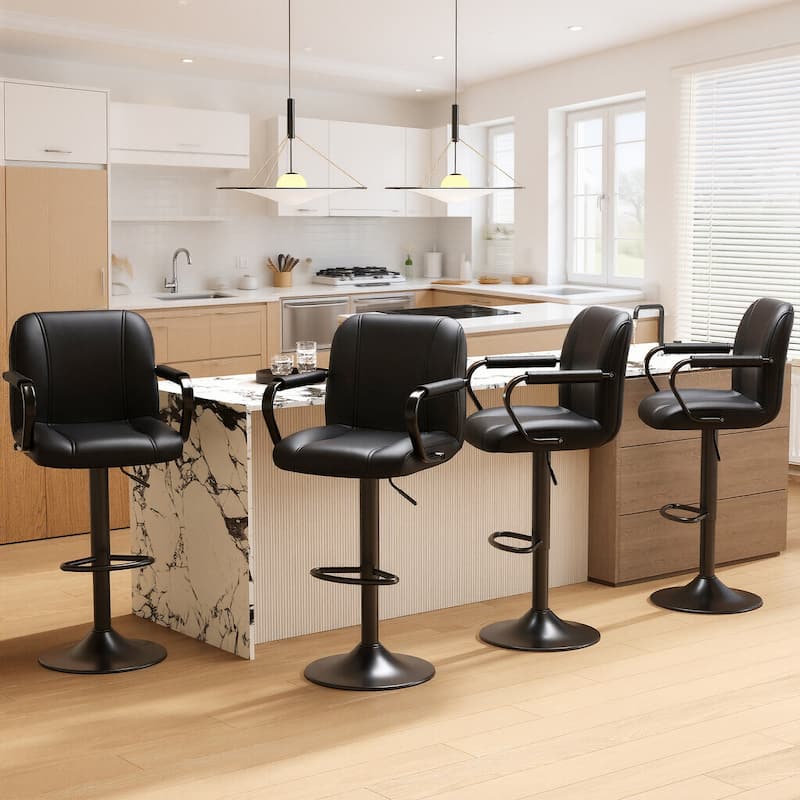 Swivel Bar Stools with Back Support - Adjustable Height Counter Stools for Kitchen Island & Home Bar - Black - Set of 4