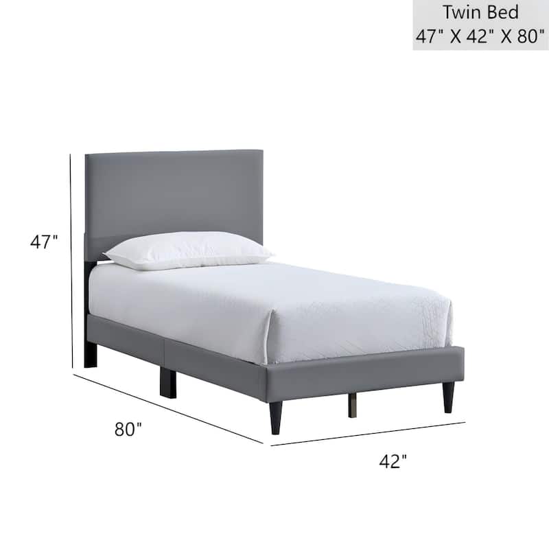 Faux Leather Upholstered Bed Frame Platform Bed w/Adjustable Headboard, Wood Slats Support, No Box Spring Needed, Easy Assembly