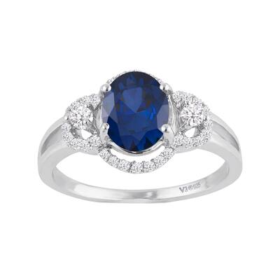 Sterling Silver with Blue Sapphire and White Zircon Engagement Ring