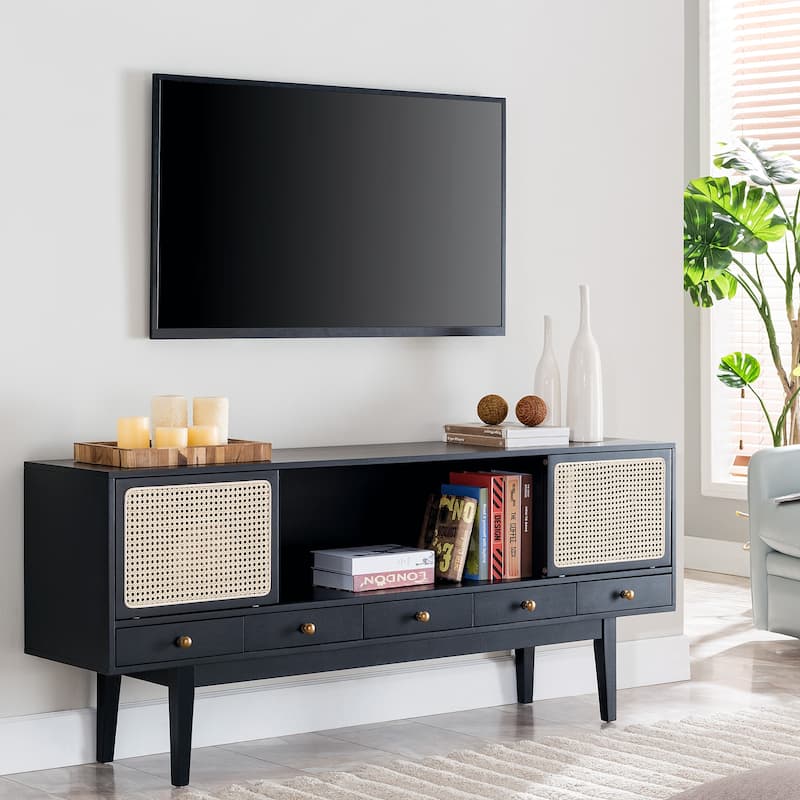 SEI Furniture Simms Mid-century Modern Media TV Stand for TV's up to 68" - Black