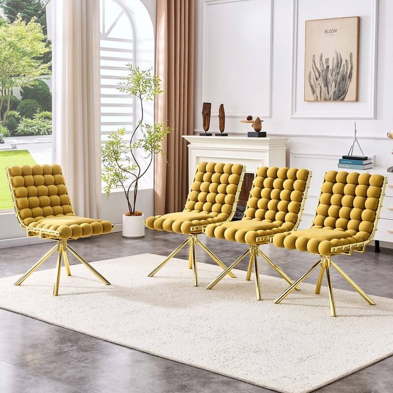 Set of 2 Puffy Bubble Velvet Dining Chairs with Ball Chain Detail