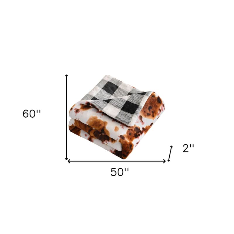 HomeRoots 50" X 60" Brown and White Velvet Quilted Animal Print Plush Throw Blanket