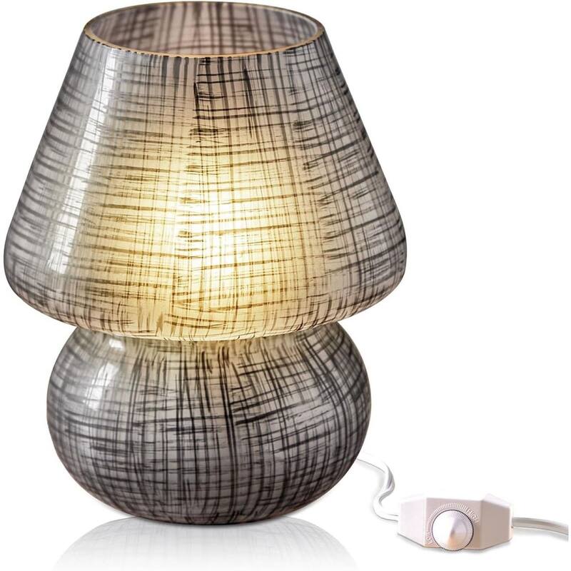 Mushroom White Glass Dimmable LED Table Lamp with E26 Socket Modern - Black Lattice Glow