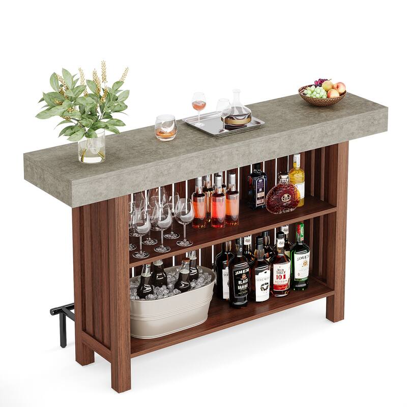 63" Home Bar Unit, Modern 2-Tier Bar Table with Footrest