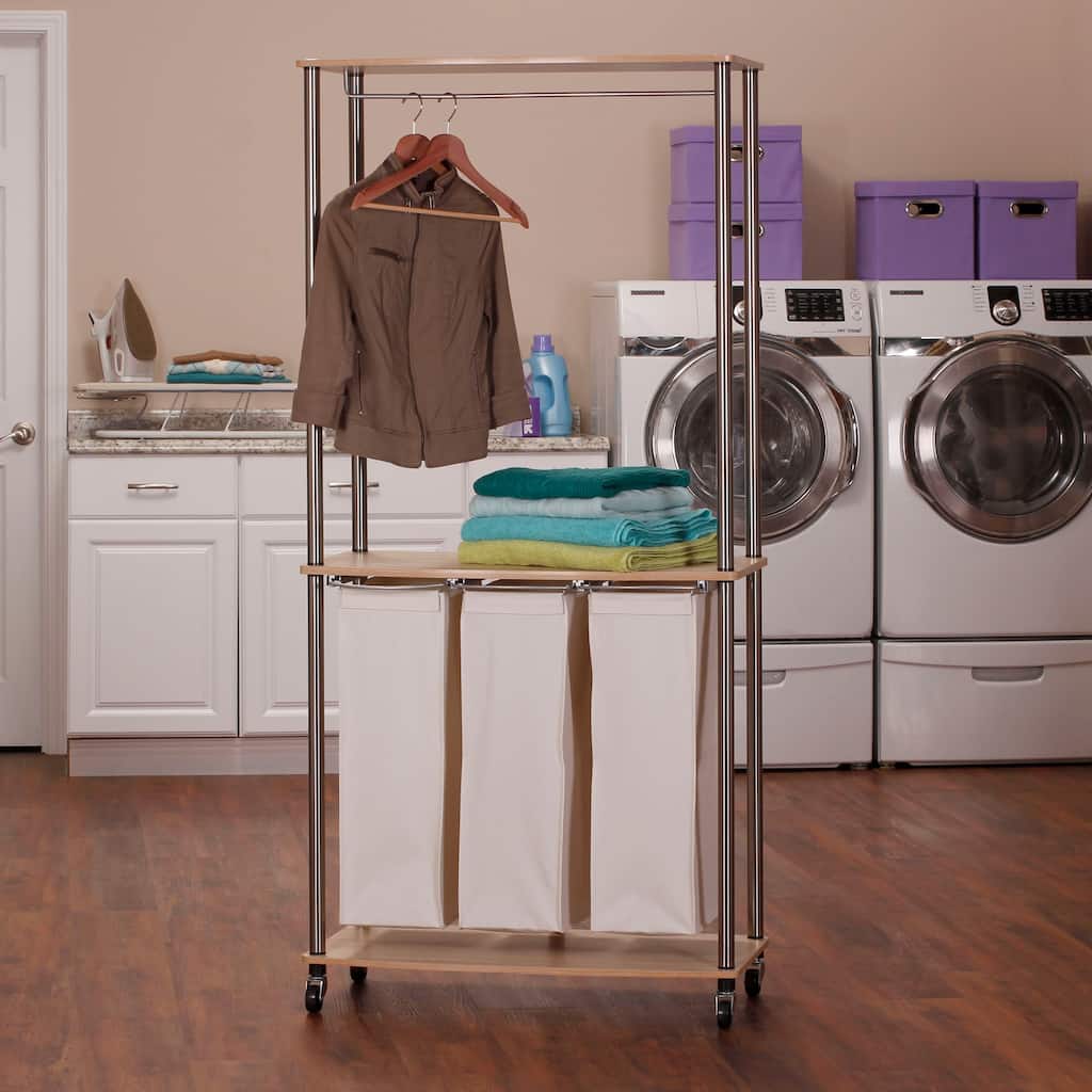 Laundry Center with Wheels and Hanging Rod - 17.3"L x 31.5"W x 67.3"H