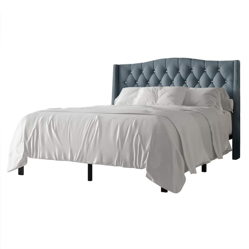 CraftPorch Glam Velvet Crystal Button Tufted Upholstered Platform Bed