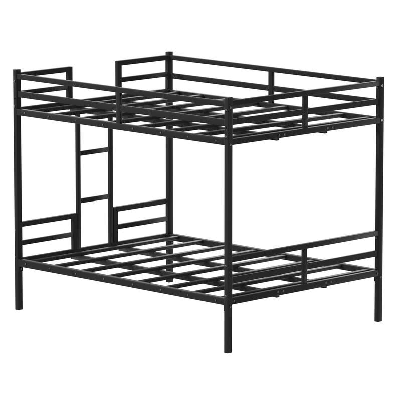 Queen Size Bunk Bed, Heavy Duty Metal Bunk Bed Frame with Built In Ladder and Guardrail, Queen over Queen, No Box Spring Needed