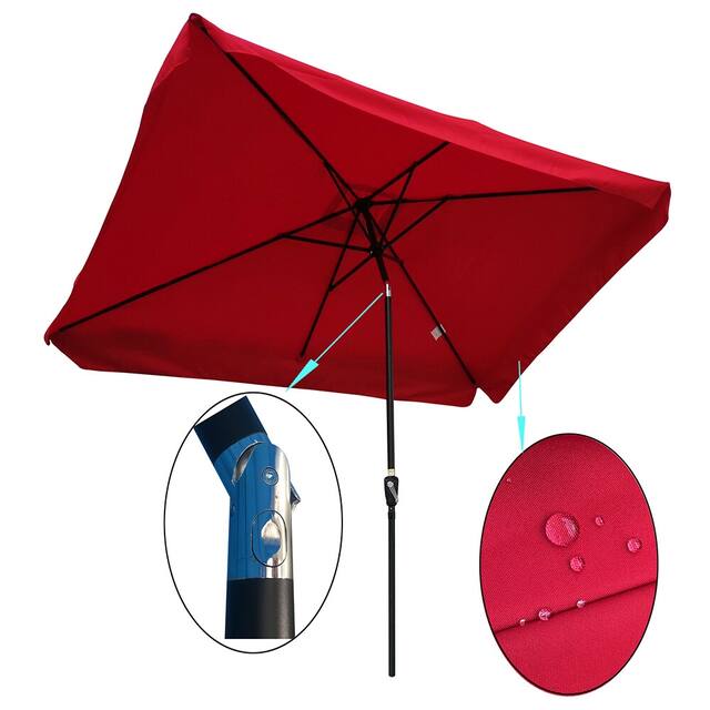 10 x 6.5ft Rectangular Patio Market Table Umbrella with Crank and Push Button Tilt