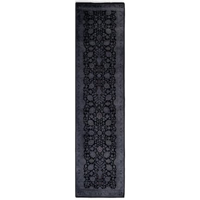 Overdyed One-of-a-Kind Hand-Knotted Area Rug - Black - 2' 7" x 10' 6"