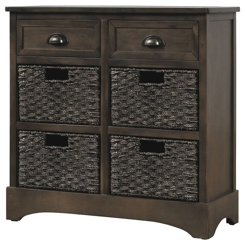 Rustic Storage Cabinet with Two Drawers and Four Classic Rattan Basket