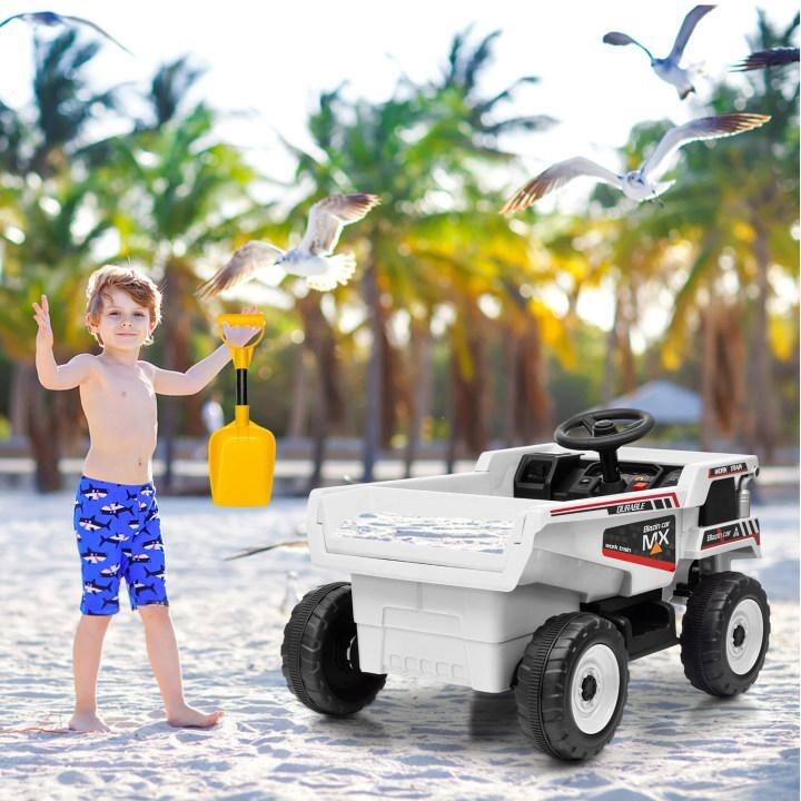 12V Ride-On Dump Truck with Remote Control, Automatic Lift Bed, Shovel & Music Player – for Kids Ages 3–8