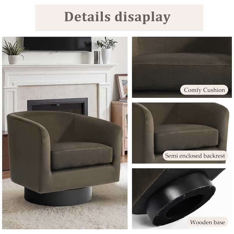 360-Degree Swivel Round Barrel Velvet Armchair Accent Chairs