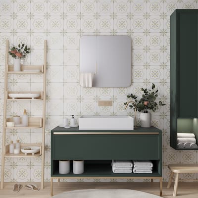 Palmera 9x9 Off-White Yellow Porcelain Floral Square Wall and Floor Tile (6.96 sq ft/case) - 13 Pack