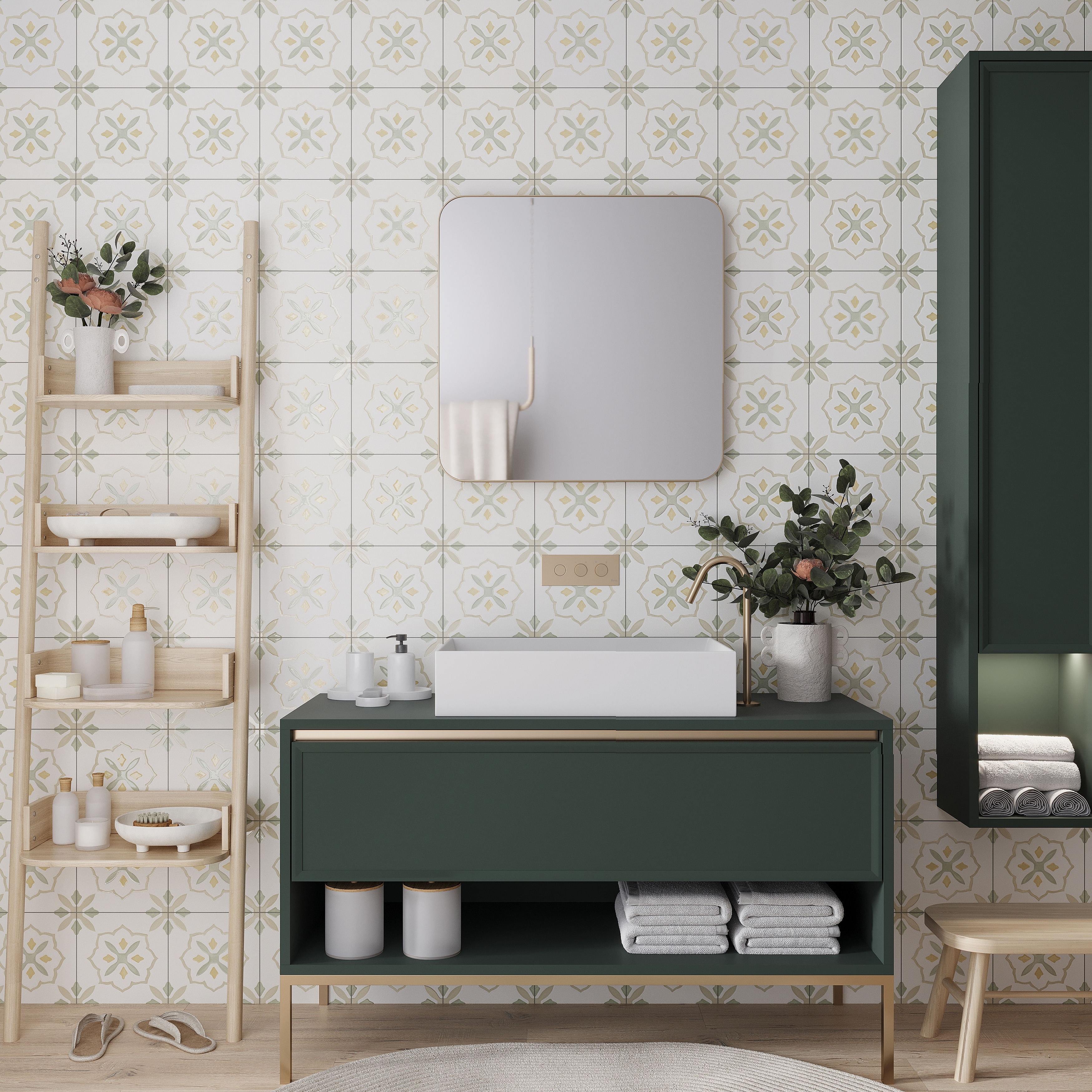 Palmera 9x9 Off-White Yellow Porcelain Floral Square Wall and Floor Tile (6.96 sq ft/case) - 13 Pack