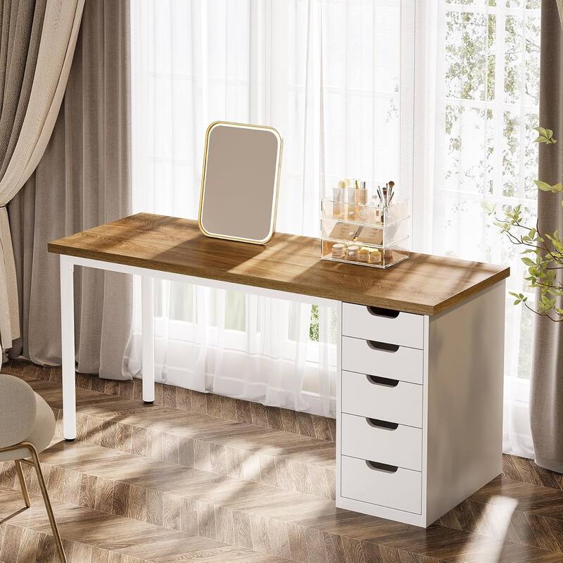 PC/Computer Desk with 5 Reversible Drawers, Home Office Desk with Storage, Laptop Desk Study Writing Table Workstation