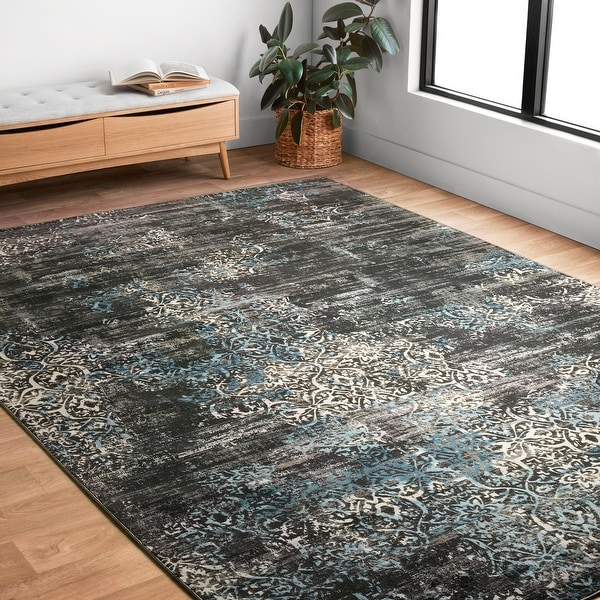 Augustus Charcoal/ Blue Rug (2'7 x 3'9) - 2'7" x 3'9"