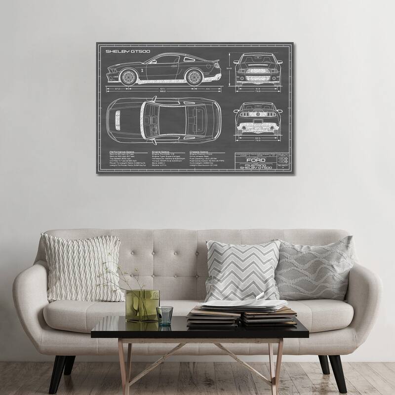 iCanvas "Shelby GT500 (2013-2014) Black" by Action Blueprints Canvas Print - 32x48x1.5