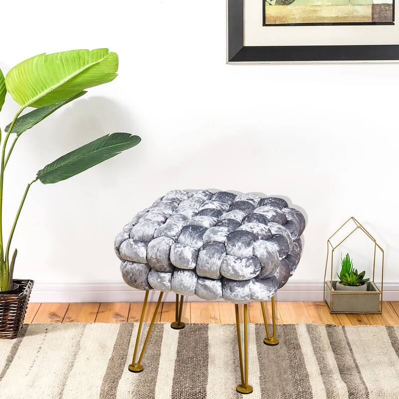 Home Soft Things Crushed Velvet Pouf Stool Ottoman