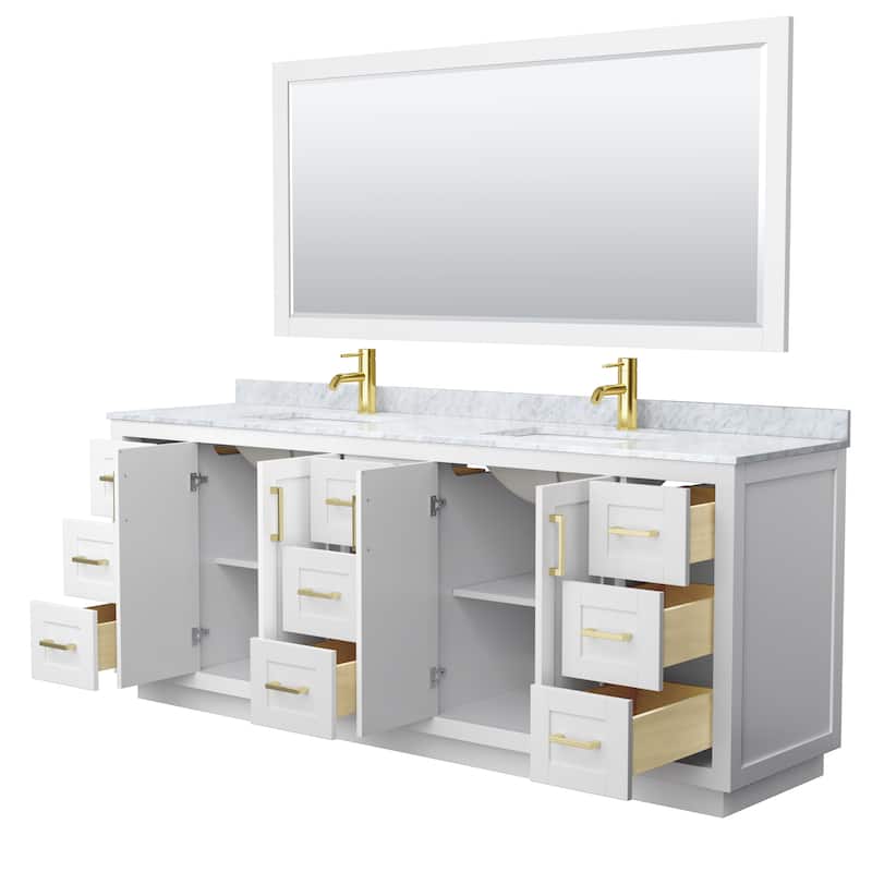 Miranda Double Vanity Set, White Carrara Marble Top, 70-Inch Mirror