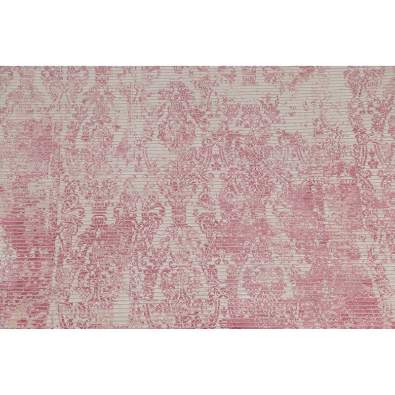 Striped Pink Abstract Modern Area Rug Hand-Knotted Wool Carpet - 6'5"x 9'8"
