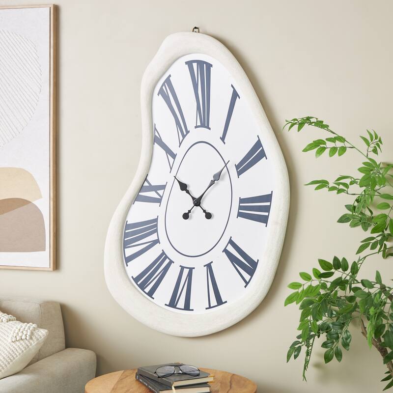 Wooden Abstract Wavy Wall Clock with Roman Numerals - White - Roche River Decor