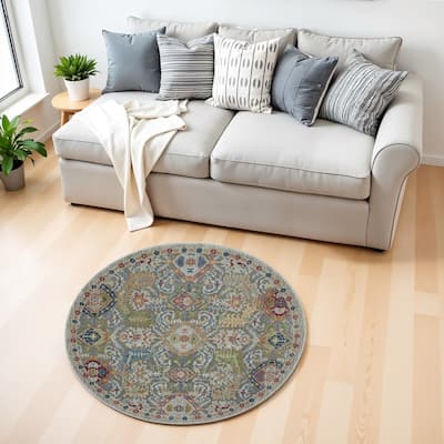 Jigeh Power Loomed Distressed Geometric Floral Traditional Non Skid Area Rug By HomeRoots - 72' X '72' X '0.5