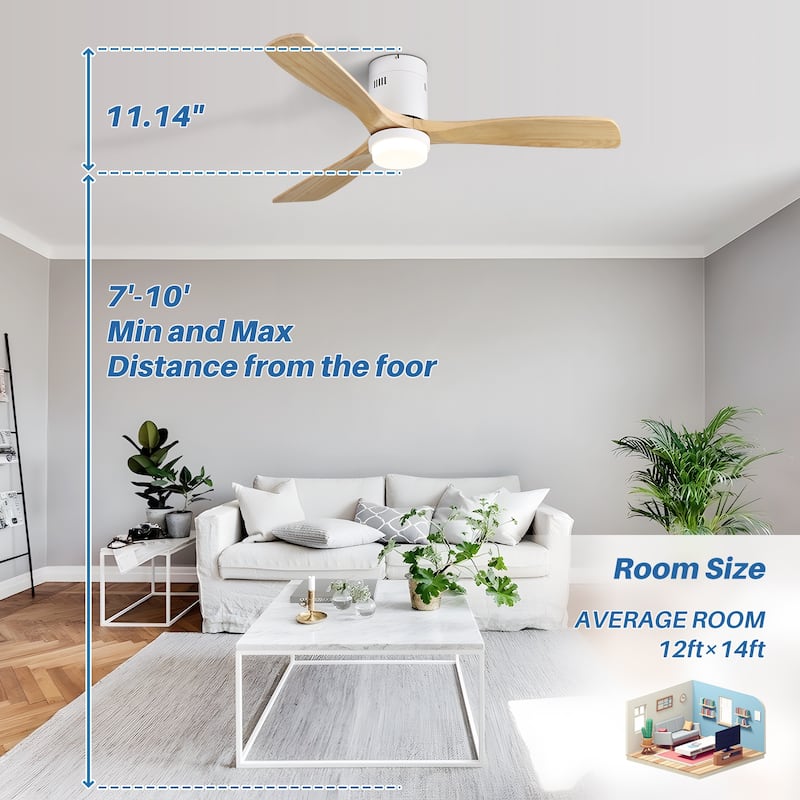 52 inch Flush Mount Ceiling Fans With/Without Lights & Remote Solid Wood Fans For Bedroom