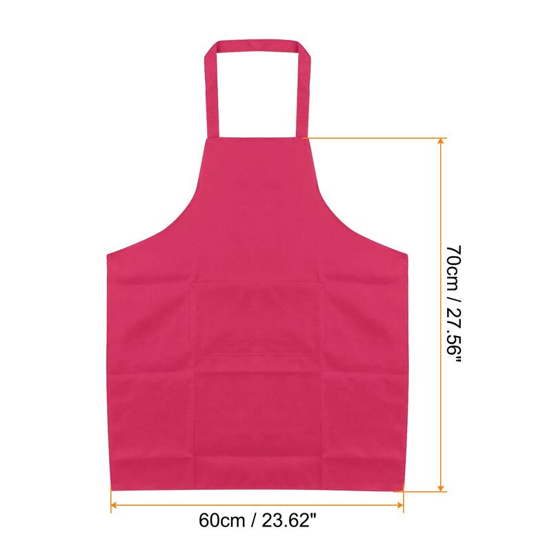 9pcs Plain Bib Aprons Washable Aprons Kitchen Cooking Aprons - 70cmx60cm - Rose Red