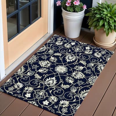 Alvan Graceful Floral Weather Resistant Classic Elegance Hand-Woven Outdoor Rug