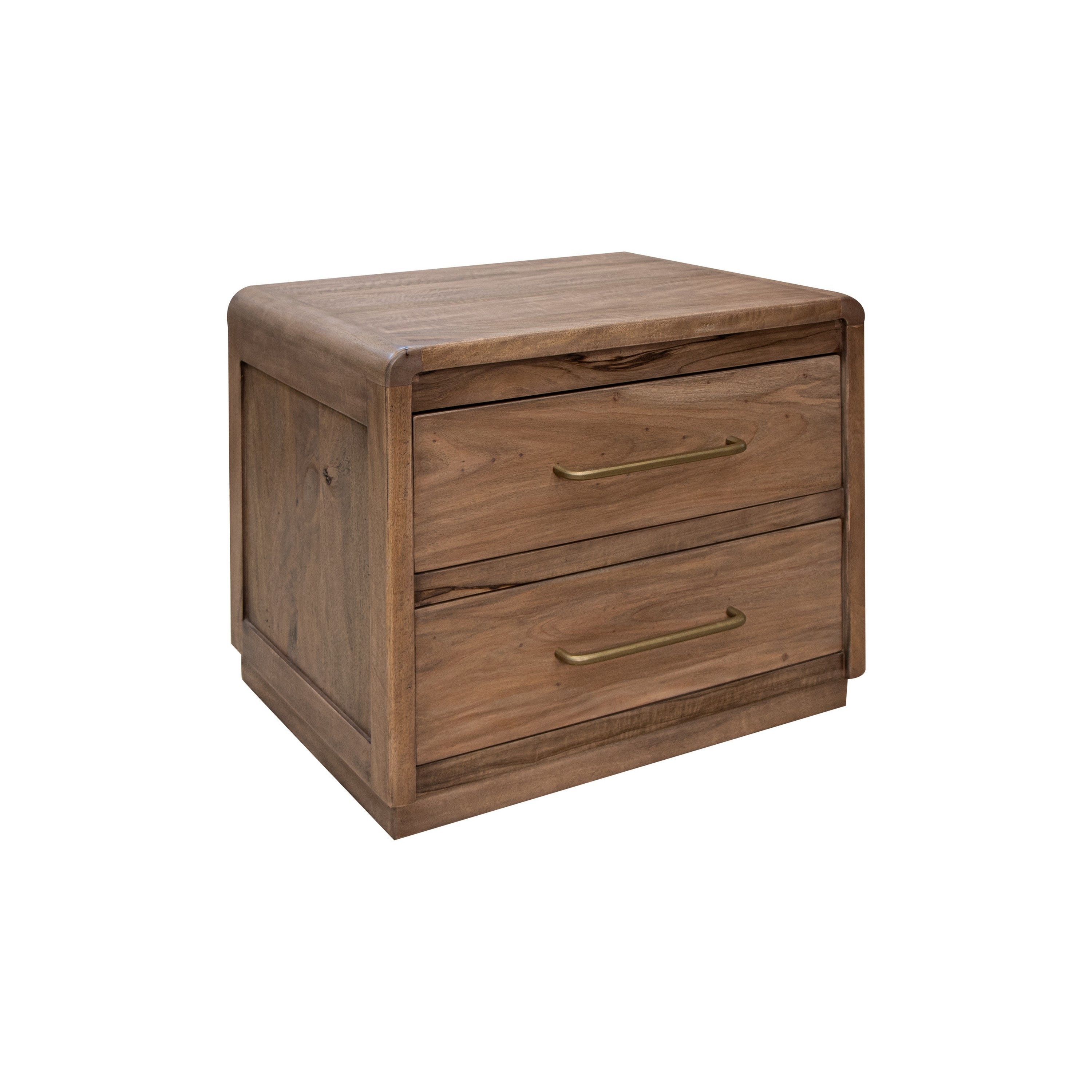 Okai Nightstand, 2 Drawers, Gold Handles, Farmhouse Light Brown Solid Wood