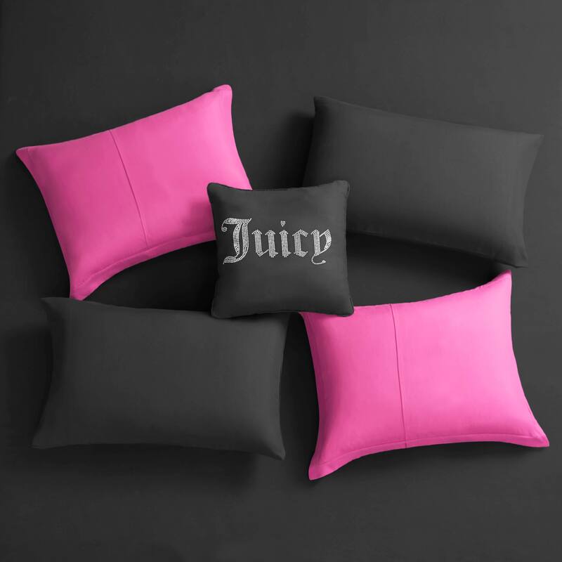 Juicy Couture Alexis Reversible Comforter Set 8 Piece Bed in a Bag Queen Black/Hot Pink