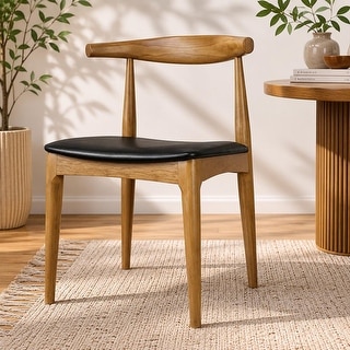 Set of 2 Kennedy Elbow Chairs Farmhouse Wooden Dining Chairs With PU Leather Or Fabric Cushion Seat, Modern Accent Side Chairs