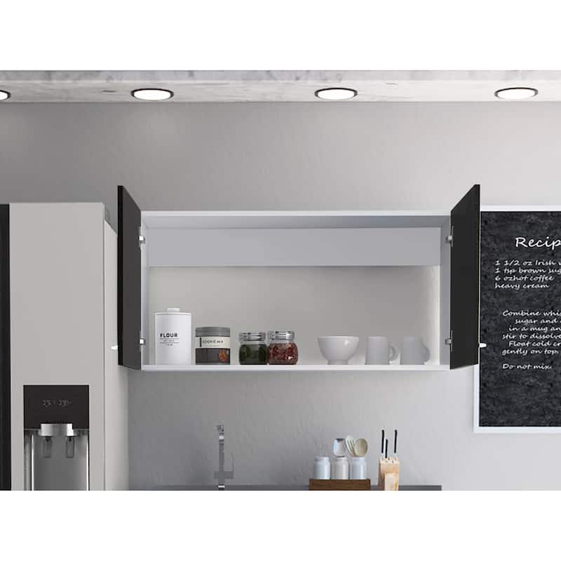 Wall Cabinet, Two Shelves, Double Door, Black Wengue Finish