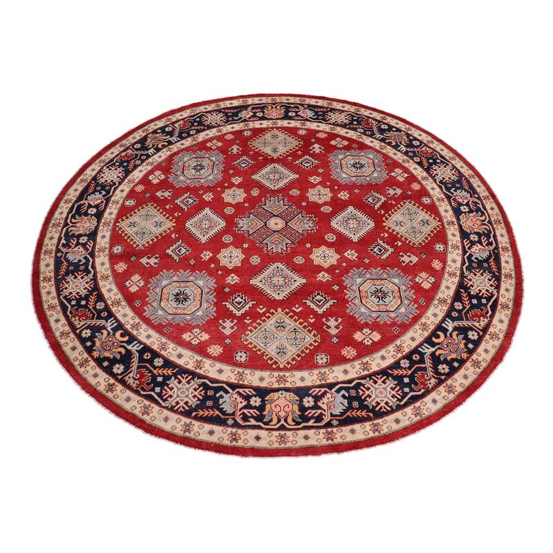 Rustic Kazak Connor Light Blue/Beige Wool Round - 9'0'' x 9'0''