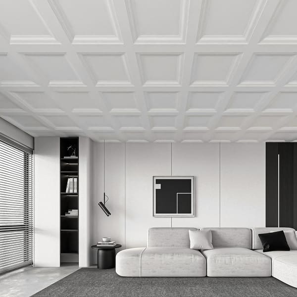 Art3d 12 Ceiling Tiles 60 x 120 cm PVC Decorative Ceiling Panels Basement Kitchen Bathroom Cover 8.8 m2 Smooth White