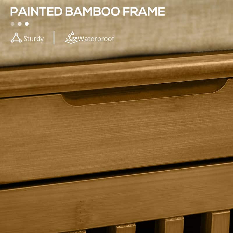 Shoe Bench with Storage Cabinets, Bamboo Entryway Bench Storage Bench with Seating Cushion, Side Rack and Hidden Compartment