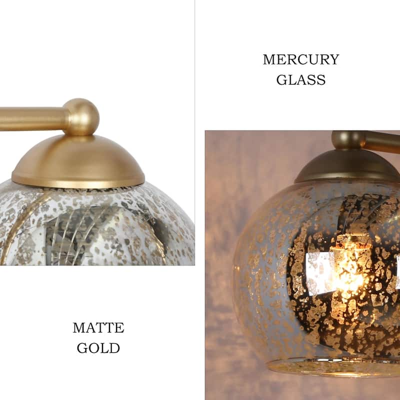 Mid-Century Modern Glam Gold Bathroom Vanity Light 3-Light Wall Lamp with Mercury Glass - 21" L x 7" W x 8" H