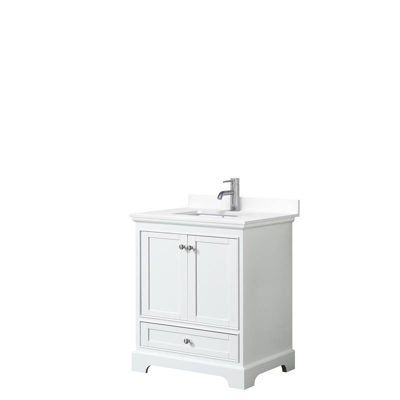 Deborah 30-inch Single Vanity, Cultured Marble Top - White, Chrome Trim, White Cultured Marble Top