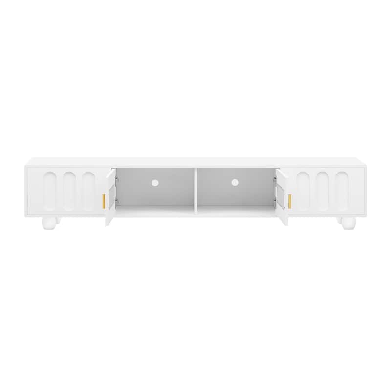 Roomfitters Modern TV Stand for up to 80 Inch TV, Entertainment Console with Glass Door, Drawers and Cabinets, White