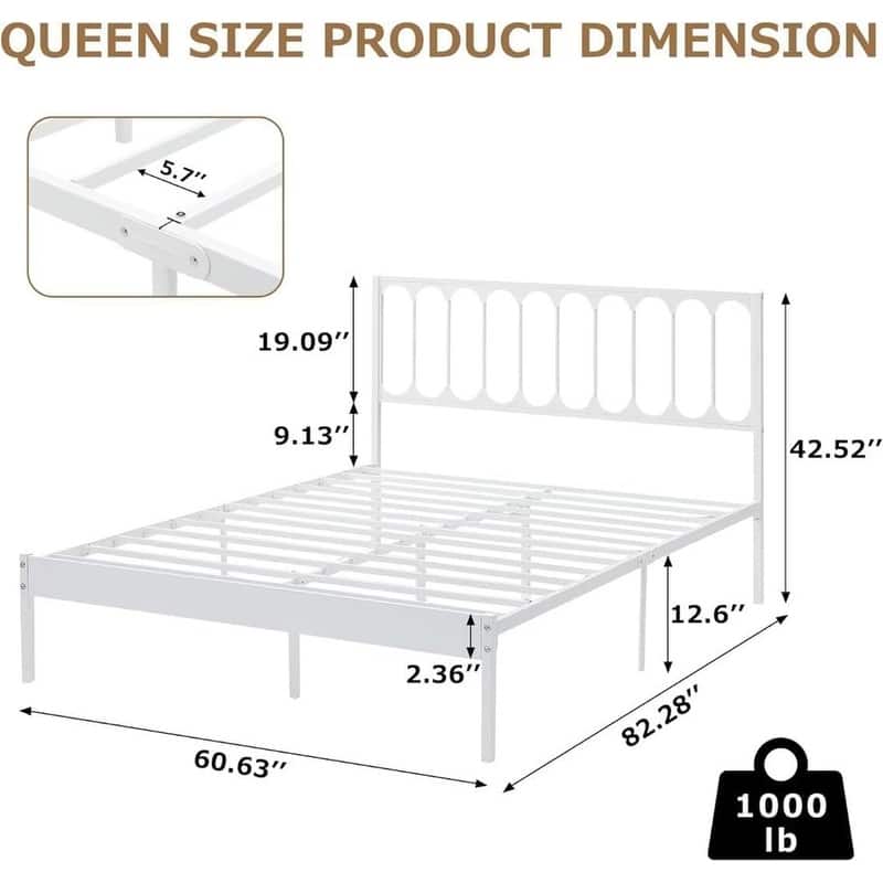 Metal Platform Bed Frame - White - King