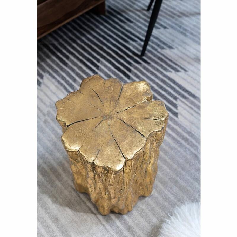 Golden Tree Trunk Stool - Distressed Metal Accent Table, End Table, Side Table - 13.5x13x20"