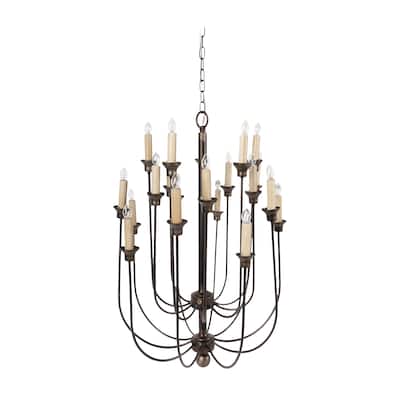 Traditional Decorative Metal Chandelier with Multiple Candles, Bronze and Cream