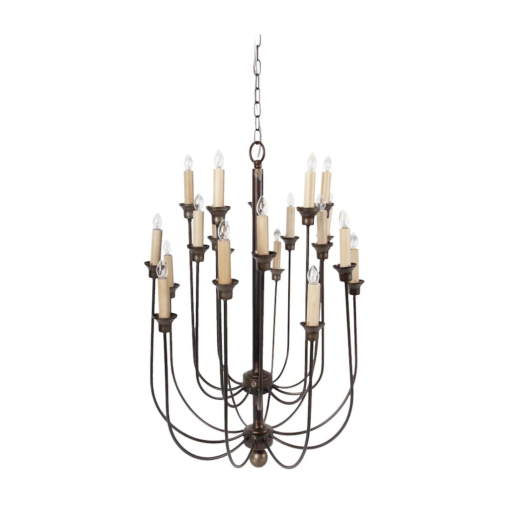 Traditional Decorative Metal Chandelier with Multiple Candles, Bronze and Cream