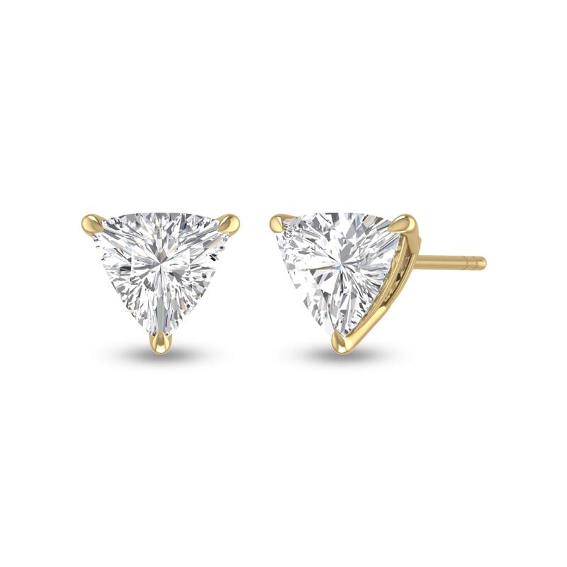 Marquee Lab Grown 1 Carat Trillion Shaped Solitaire Diamond Earrings in 14K Yellow Gold