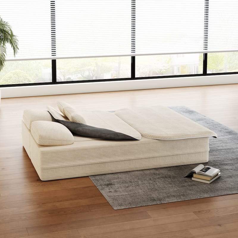 GDFStudio - Lysander Corduroy Foldable Sleeper Sofa Bed with Multi Functional Blanket