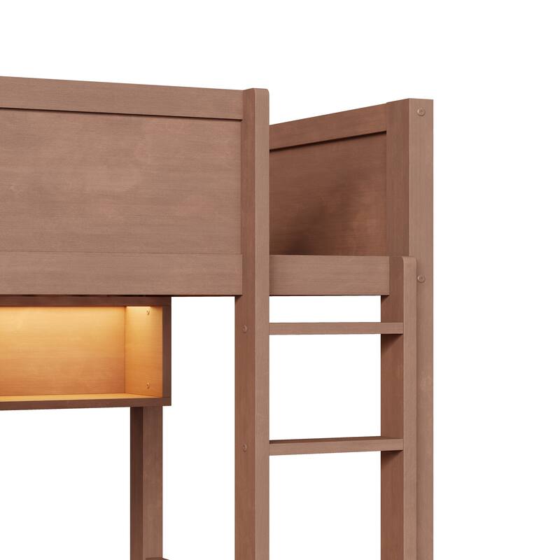 Roomfitters Full XL Over Full XL Bunk Bed with Storage Cabinets, LED Light and Drawers