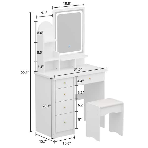 Makeup Vanity Set Table With LED Light &Mirror & Stool Bed Bath